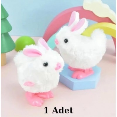 Kurmalı Zıp Zıp Zıplayan Yürüyen Tüylü Tavşan Oyuncak