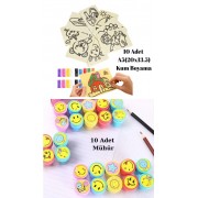 Nostaljik Oyuncak Mühür Istampa 10 Adet + Kum Boyama Seti 10 Adet A5 Boyutunda (20x13,5 cm)