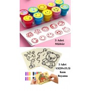 Nostaljik Oyuncak Mühür Istampa 3 Adet + Kum Boyama Seti 3 Adet A5 Boyutunda (20x13,5 cm)