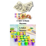 Nostaljik Oyuncak Mühür Istampa 5 Adet + Kum Boyama Seti 5 Adet A5 Boyutunda (20x13,5 cm)