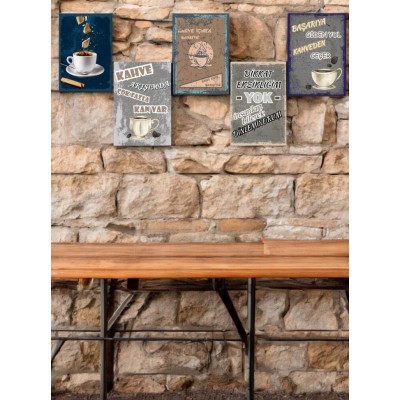 5 Parça (14cmx20cm) Çerçeve Görünümlü Dekoratif Hediyelik Tablo Kahve Severler İçin Ruhunu Yansıtan Kahve Köşesi Tabloları, Duvar Tabloları, Cafe Tabloları