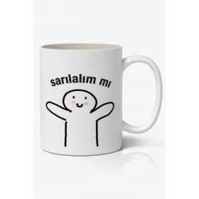 Sarılalım mı Yazılı Baskılı Kupa Bardak - Baskılı Kahve Kupa Bardak