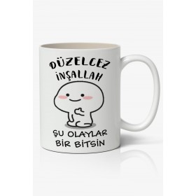 Düzelcez İnşallah Yazılı Baskılı Kupa Bardak Baskılı Kahve Kupa Bardak