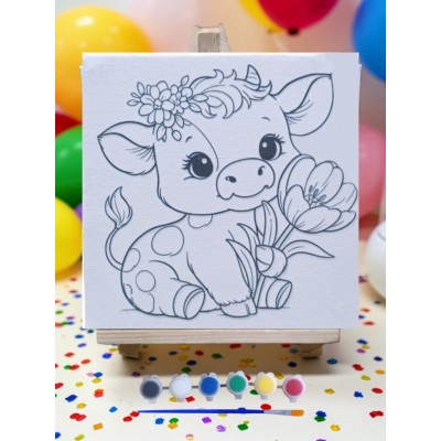 Çocuklar İçin Tuval Boyama Seti Mod1 19x19 Cm (Tuval, Şövale, Fırça ve 6 Renk Akrilik Boya Seti)