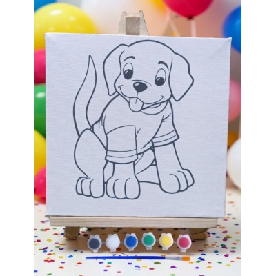 Çocuklar İçin Tuval Boyama Seti Mod2 19x19 Cm (Tuval, Şövale, Fırça ve 6 Renk Akrilik Boya Seti)