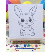 Çocuklar İçin Tuval Boyama Seti Sevimli Tavşan 19x19 Cm (Tuval, Şövale, Fırça ve 6 Renk Akrilik Boya Seti)