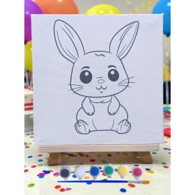 Çocuklar İçin Tuval Boyama Seti Sevimli Tavşan 19x19 Cm (Tuval, Şövale, Fırça ve 6 Renk Akrilik Boya Seti)