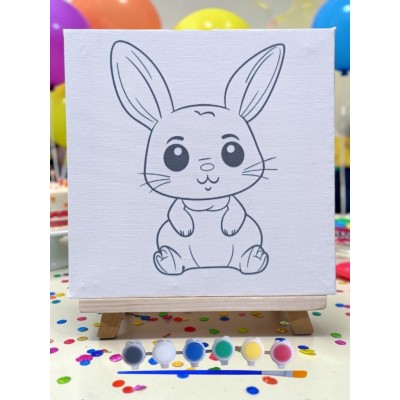 Çocuklar İçin Tuval Boyama Seti Sevimli Tavşan 19x19 Cm (Tuval, Şövale, Fırça ve 6 Renk Akrilik Boya Seti)