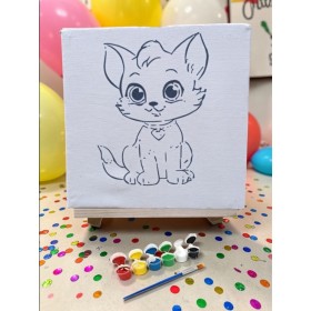 Çocuklar İçin Tuval Boyama Seti Sevimli Kedi 19x19 Cm (Tuval, Şövale, Fırça ve 6 Renk Akrilik Boya Seti)