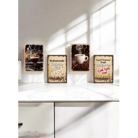4 Parça (20x29) Dekoratif A4 Mdf Tablo, Cafe Tabloları , Kahve Köşesi Tabloları , Duvar Tabloları , Çerçeve Görünümlü Dekoratif Hediyelik