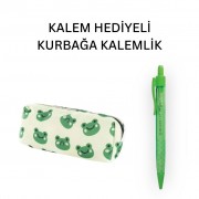 Yeşil Kurbağa Tatlı Kalemlik - Okul Kalemliği-Makyaj Çantası ve Hediye Yeşil Uçlu Kalem