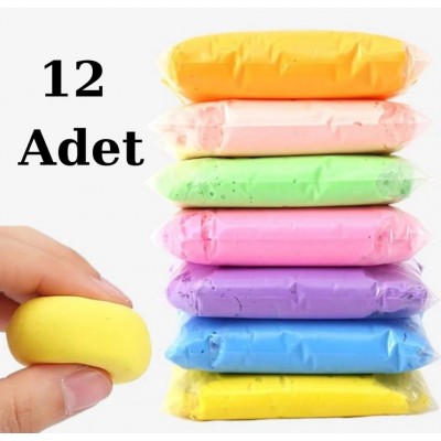 Zıplayan Kil Oyun Hamuru Karışık Renkli (12 Adet 73 Gr ) Air Dry Clay Hava ile Kuruyan Modelleme Kili