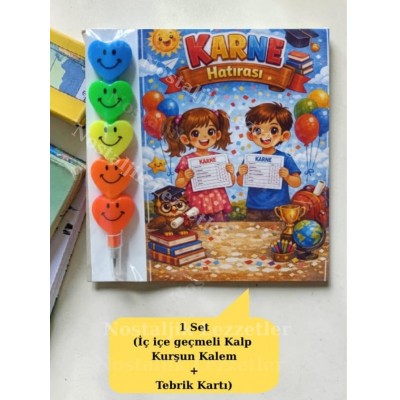 Karne Hediyesi 1 Set Kalp Kurşun Kalem ve Tebrik Kartı