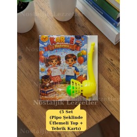 Karne Hediyesi 5 Set Pipo Şeklinde Üflemeli Top ve Tebrik Kartı