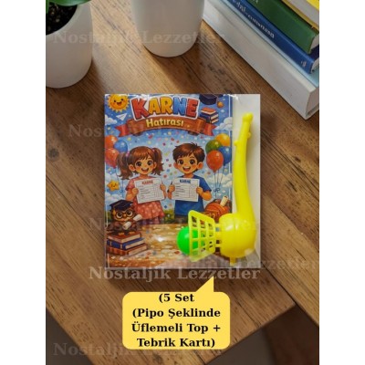 Karne Hediyesi 5 Set Pipo Şeklinde Üflemeli Top ve Tebrik Kartı Karne Hediyesi 5 Set Pipo Şeklinde Üflemeli Top ve Tebrik Kartı