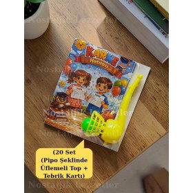 Karne Hediyesi 20 Set Pipo Şeklinde Üflemeli Top ve Tebrik Kartı