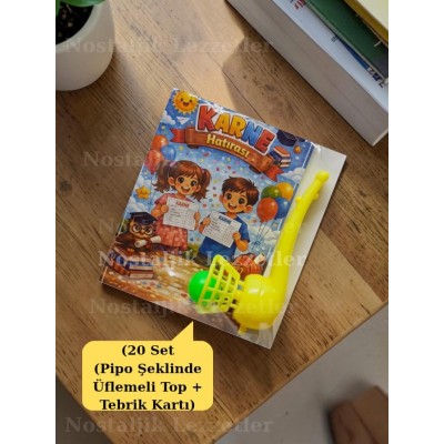 Karne Hediyesi 20 Set Pipo Şeklinde Üflemeli Top ve Tebrik Kartı Karne Hediyesi 20 Set Pipo Şeklinde Üflemeli Top ve Tebrik Kartı