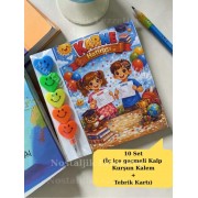 Karne Hediyesi 10 Set Kalp Kurşun Kalem ve Tebrik Kartı