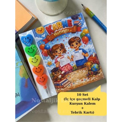 Karne Hediyesi 10 Set Kalp Kurşun Kalem ve Tebrik Kartı