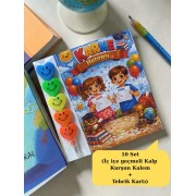 Karne Hediyesi 10 Set Kalp Kurşun Kalem ve Tebrik Kartı