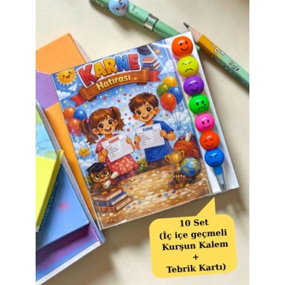 Karne Hediyesi 10 Set Kurşun Kalem ve Tebrik Kartı Karne Hediyesi 10 Set Kurşun Kalem ve Tebrik Kartı