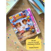 Karne Hediyesi 20 Set Ayıcık Desenli Görünmez Kalem ve Tebrik Kartı