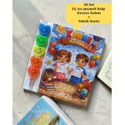 Karne Hediyesi 20 Set Kalp Kurşun Kalem ve Tebrik Kartı