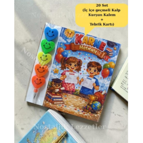 Karne Hediyesi 20 Set Kalp Kurşun Kalem ve Tebrik Kartı