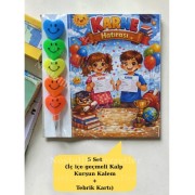 Karne Hediyesi 5 Set Kalp Kurşun Kalem ve Tebrik Kartı
