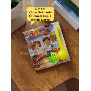 Karne Hediyesi 10 Set Pipo Şeklinde Üflemeli Top ve Tebrik Kartı