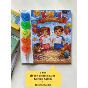 Karne Hediyesi 5 Set Kalp Kurşun Kalem ve Tebrik Kartı