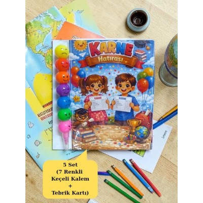 Karne Hediyesi 5 Set Renkli Keçeli Kalem ve Tebrik Kartı Karne Hediyesi 5 Set Renkli Keçeli Kalem ve Tebrik Kartı
