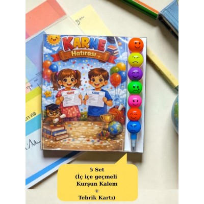 Karne Hediyesi 5 Set Kurşun Kalem ve Tebrik Kartı