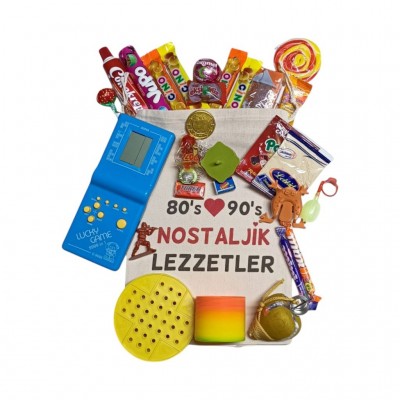 Kese Mavi Tetrisli Nostaljik Hediye Paketi 80'ler 90'lar