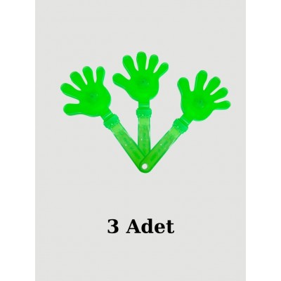 3 Adet Yeşil Renkli Işıklı El Şaklatıcı Işıklı El Figürlü
