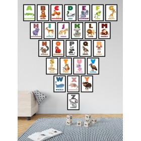 Mdf Tablo Hayvan Karakterli Renkli İngilizce 26 Harf 10x14 Cm Çerçeve Görünümlü Kreş Anaokulu Çocuk Odası Duvarı İçin Renkli Dekoratif Hediyelik 26 Parça