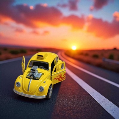 Metal Araba Çek Bırak Vw Bettle Modifiye Sarı Sesli ve Işıklı 