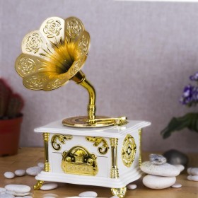 Beyaz Nostaljik Gramofon Müzik Kutusu