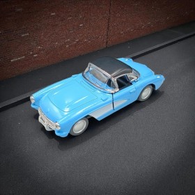 Nostaljik Metal Çek Bırak Mavi 1957 Chevrolet Corvette Araba Kapılar Açılır