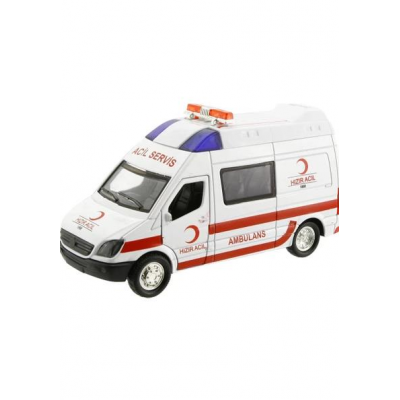 Metal Çek Bırak Sesli ve Işıklı Ambulans ( 1/36 Ölçek )