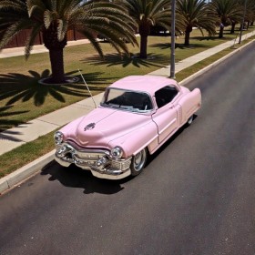 Pembe 1953 Cadillac Serıes 62 Coupe Diecast Çek Bırak Model Araba