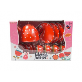 Puantiyeli Kırmızı Metal Çay Seti 