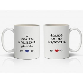 O benim Kalbimi Çaldı Bende Onun Soyadını Baskılı 2'li Kupa Bardak Kahve Kupa Bardak