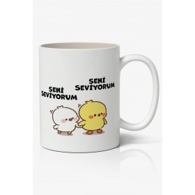 Seni Seviyorum Sevimli Civcivler Tasarımlı Kupa Bardak Baskılı Kahve Kupa Bardak