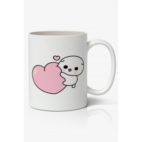Sevimli Cute Kalp Baskılı Kupa Bardak - Baskılı Kahve Kupa Bardak