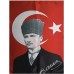 Türk Bayrağı Kalpaklı Atatürk Posterli Saten Türk Bayrağı K.Atatürk İmzalı Türk Bayrağı 70x100