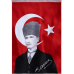 Türk Bayrağı Kalpaklı Atatürk Posterli Saten Türk Bayrağı K.Atatürk İmzalı Türk Bayrağı 70x100