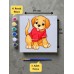 Çocuklara Özel Sevimli Köpek Baskılı Tuval Boyama Aktivite Seti 19x19 Cm (Tuval, Fırça ve 6 Renk Akrilik Boya Seti)