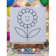 Sevimli Çiçek Tuval Boyama Aktivite Seti 19x19 Cm (Tuval, Şövale, Fırça ve 6 Renk Akrilik Boya Seti)