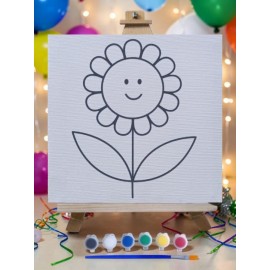 Sevimli Çiçek Tuval Boyama Aktivite Seti 19x19 Cm (Tuval, Şövale, Fırça ve 6 Renk Akrilik Boya Seti)